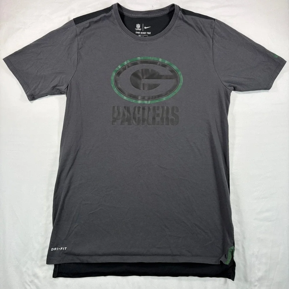 Nike Green Bay Packers‎ T-Shirt Mens Medium Dri-Fit Gray Black NFL Football Tee